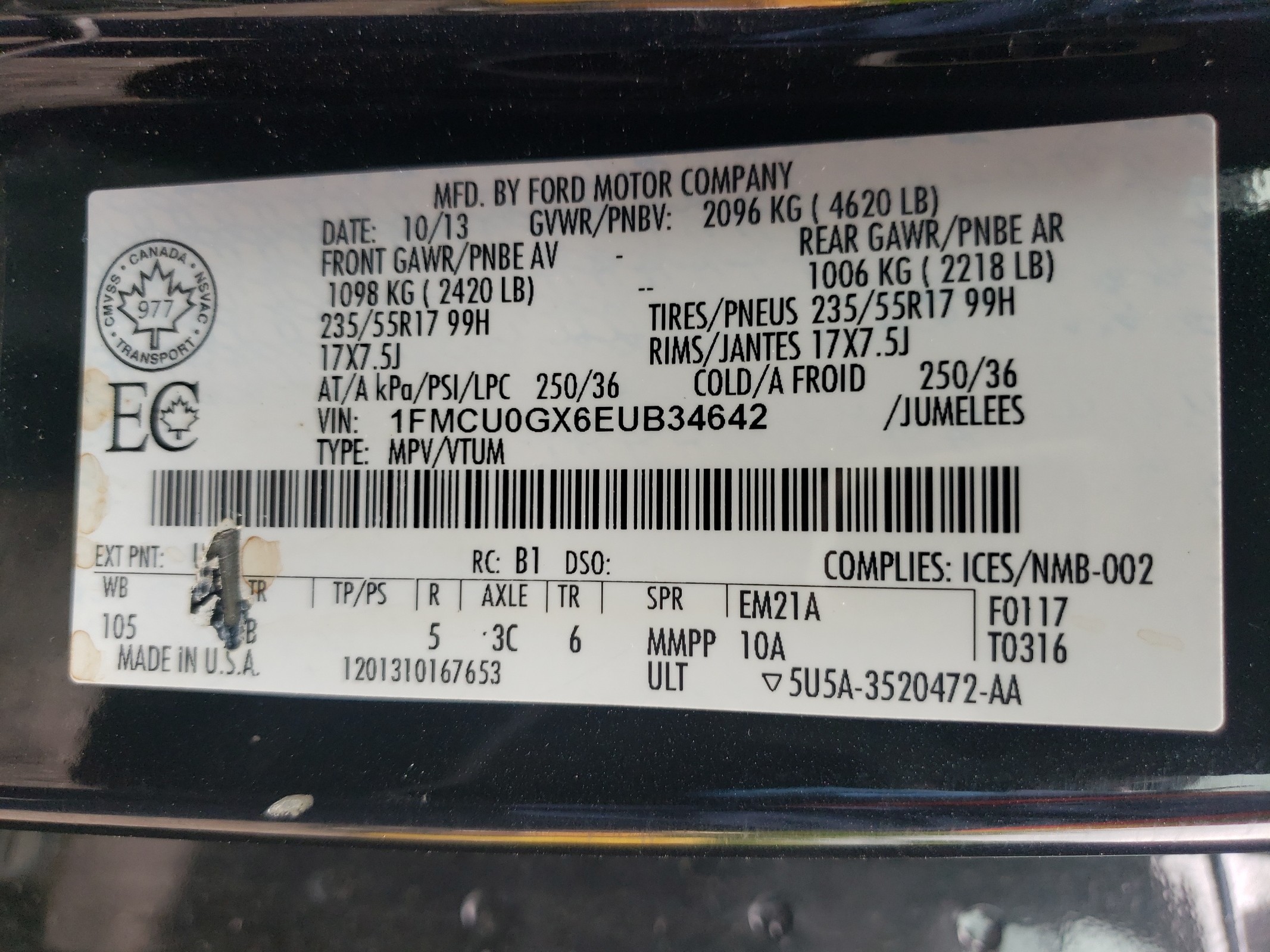 1FMCU0GX6EUB34642 2014 Ford Escape Se