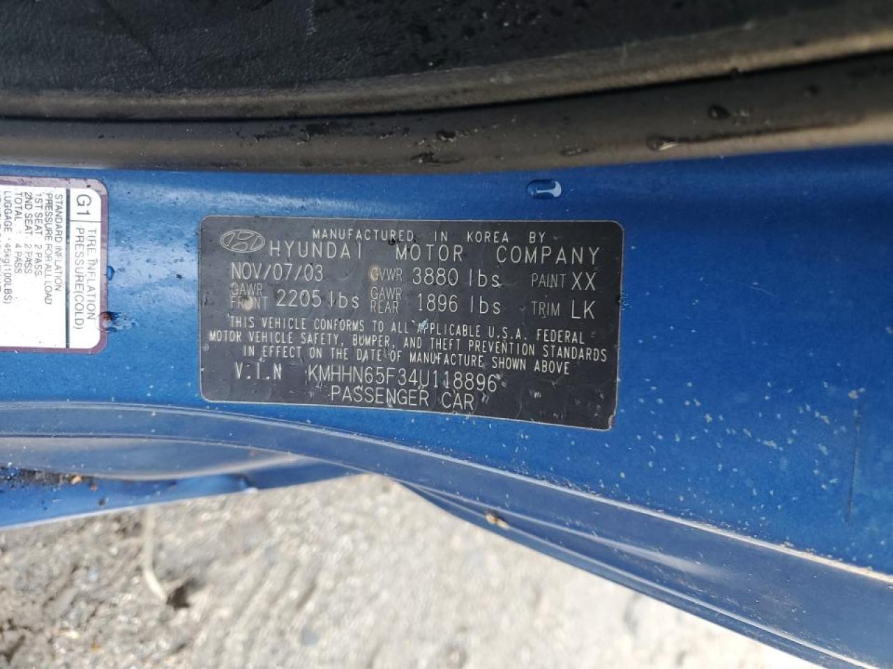 2004 Hyundai Tiburon Gt VIN: KMHHN65F34U118896 Lot: 63414494