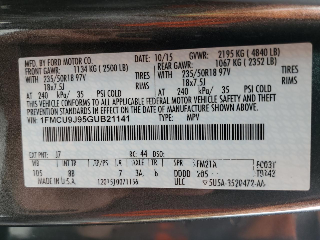 1FMCU9J95GUB21141 2016 Ford Escape Titanium