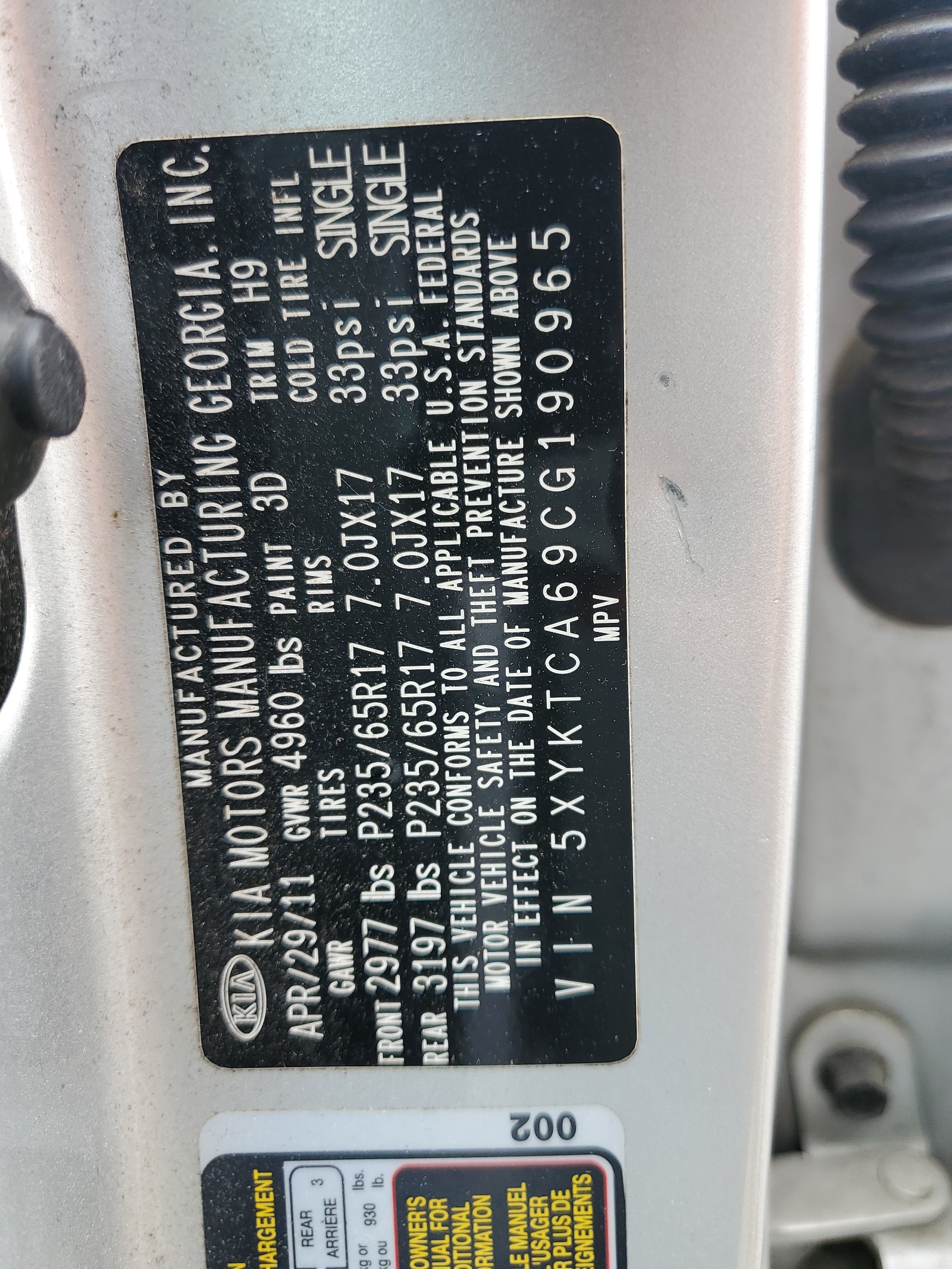 5XYKTCA69CG190965 2012 Kia Sorento Base