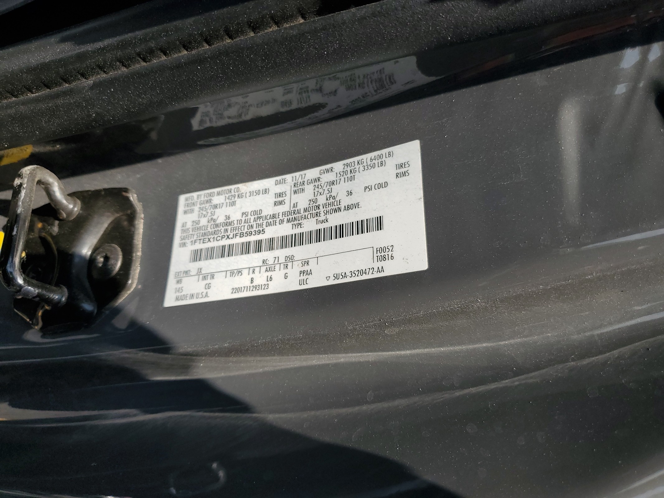 1FTEX1CPXJFB59395 2018 Ford F150 Super Cab