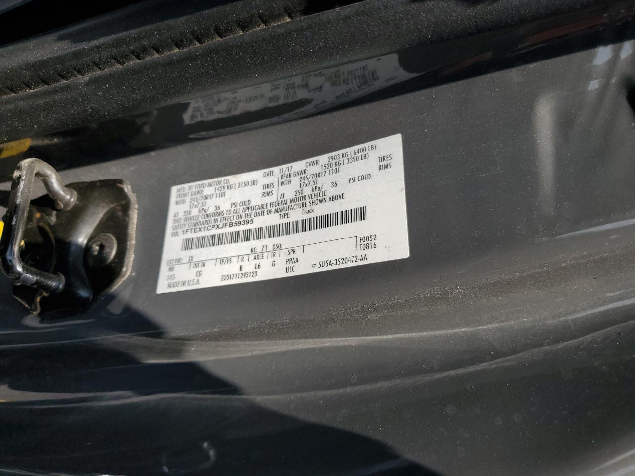 2018 Ford F150 Super Cab VIN: 1FTEX1CPXJFB59395 Lot: 62874574