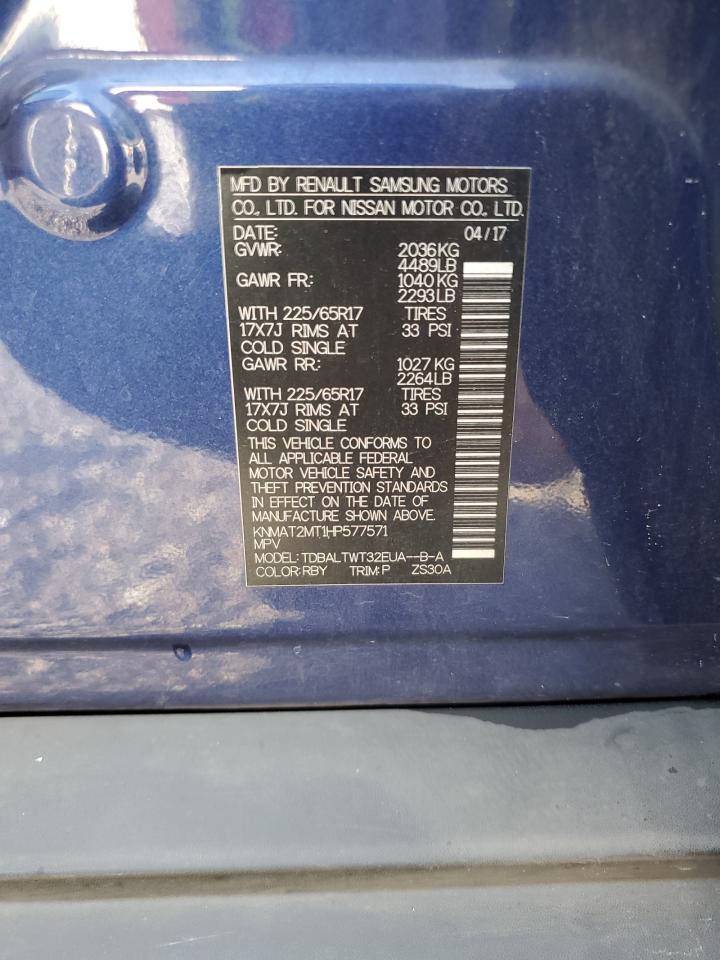 2017 Nissan Rogue S VIN: KNMAT2MT1HP577571 Lot: 61421714