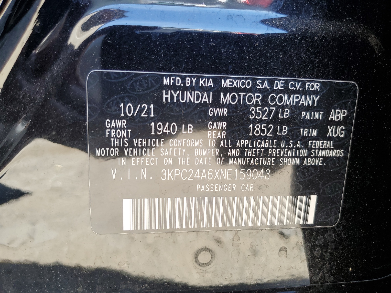 3KPC24A6XNE159043 2022 Hyundai Accent Se