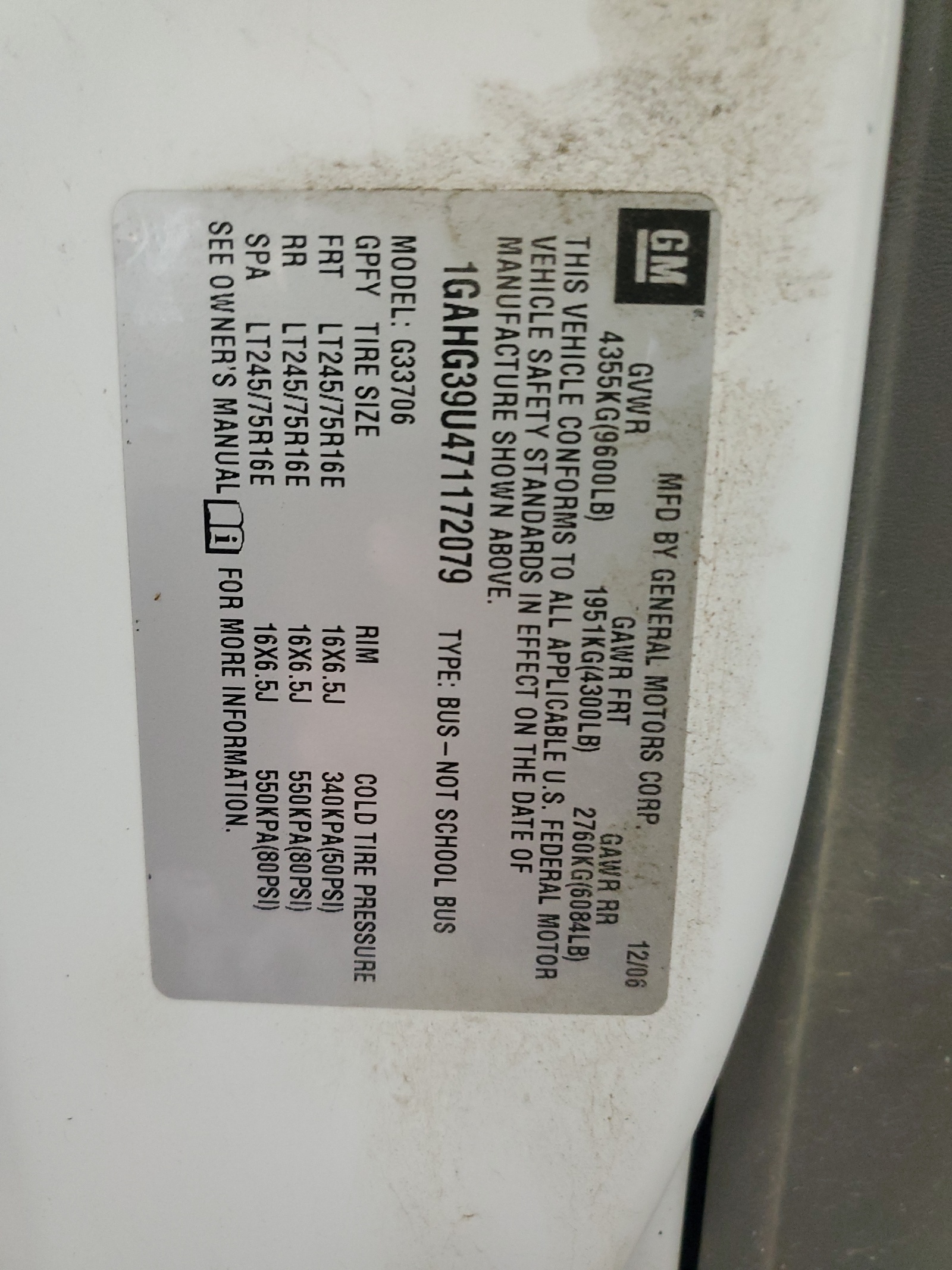 1GAHG39U471172079 2007 Chevrolet Express G3500