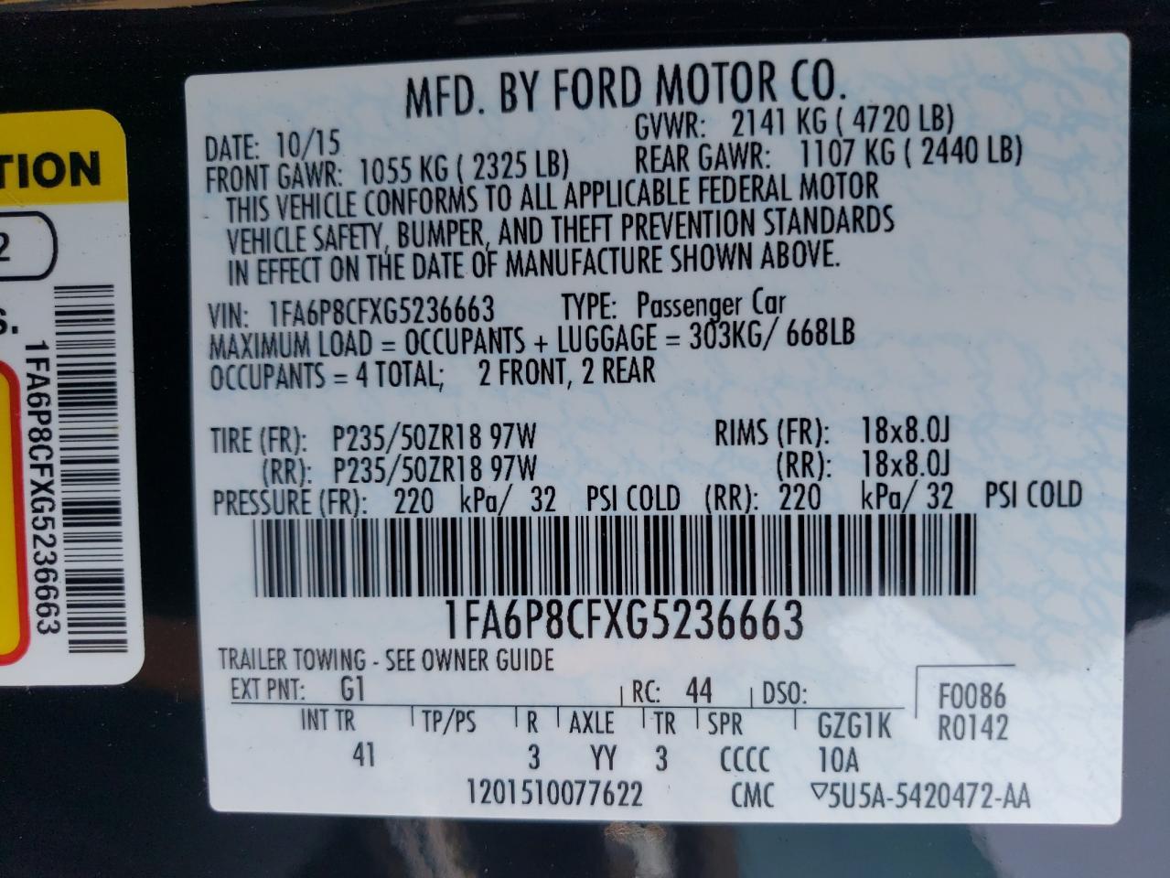 2016 Ford Mustang Gt VIN: 1FA6P8CFXG5236663 Lot: 63332024