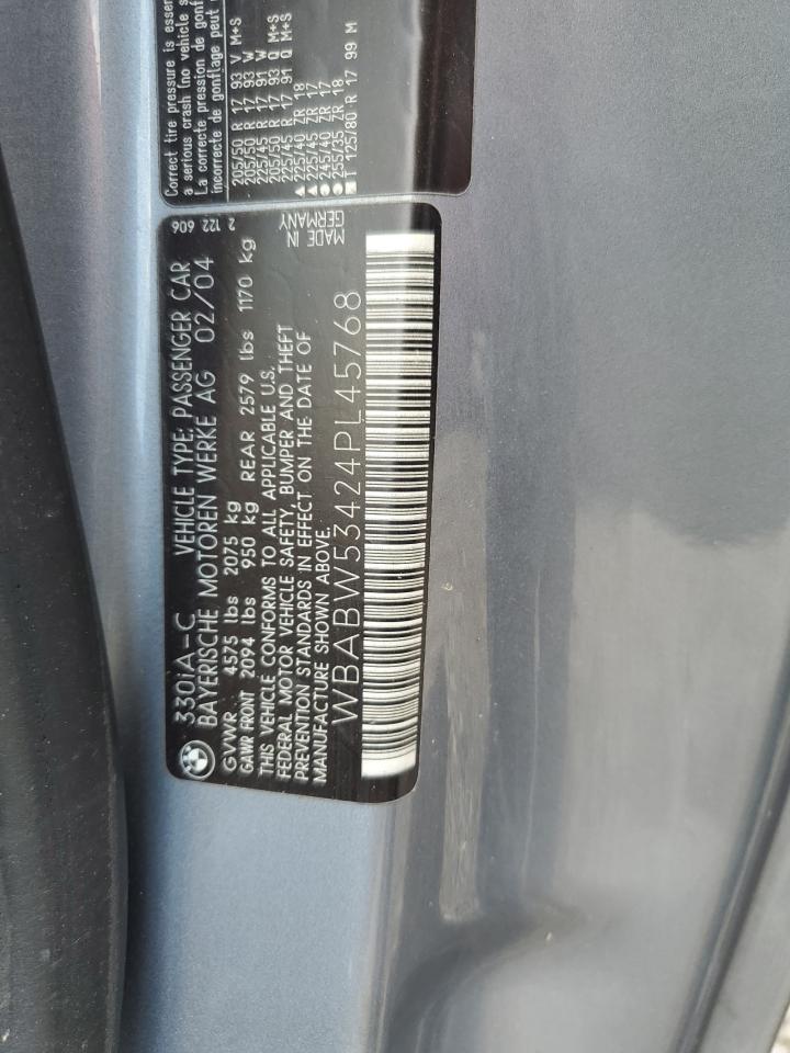 2004 BMW 330 Ci VIN: WBABW53424PL45768 Lot: 62300084