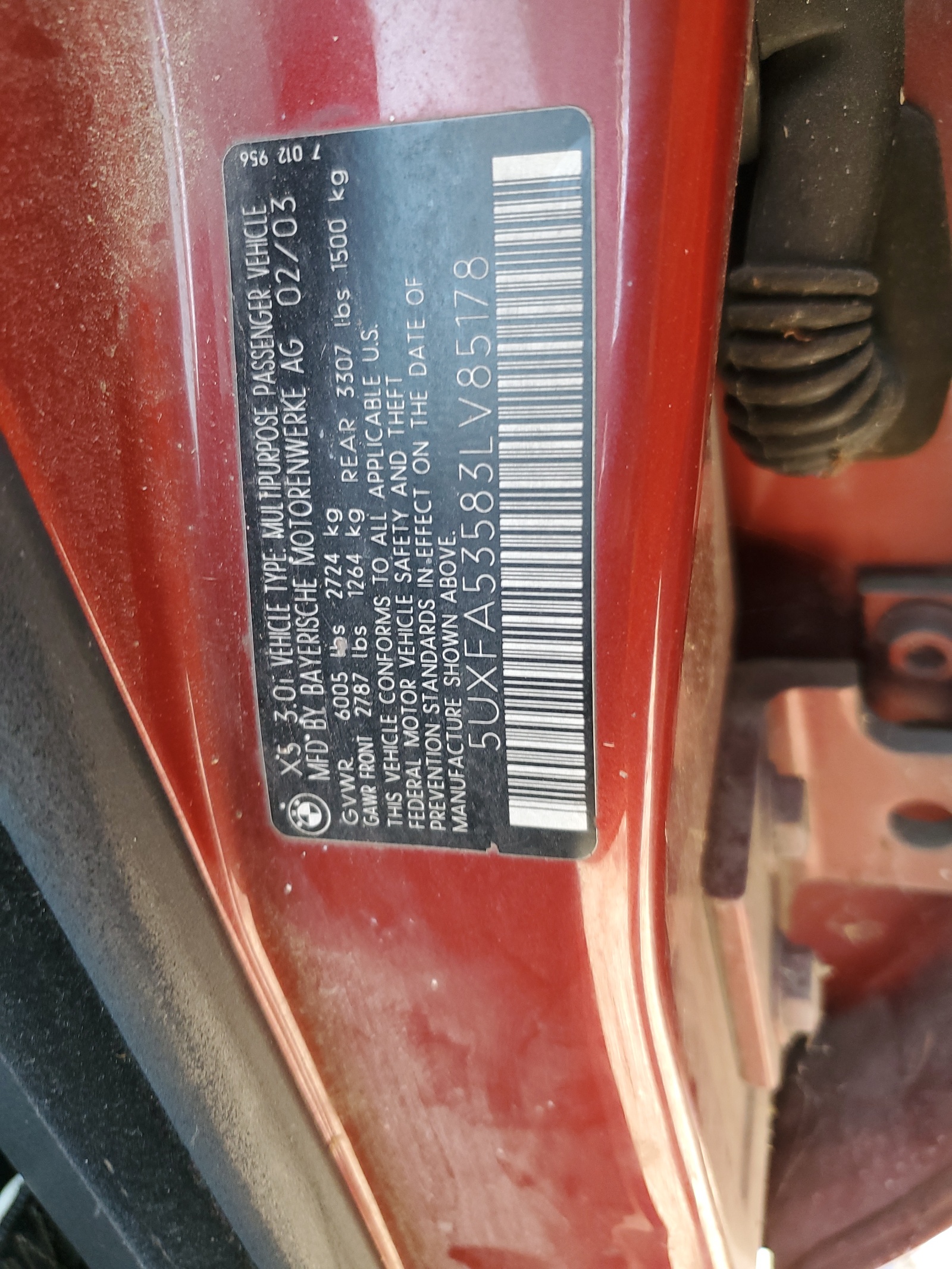 5UXFA53583LV85178 2003 BMW X5 3.0I