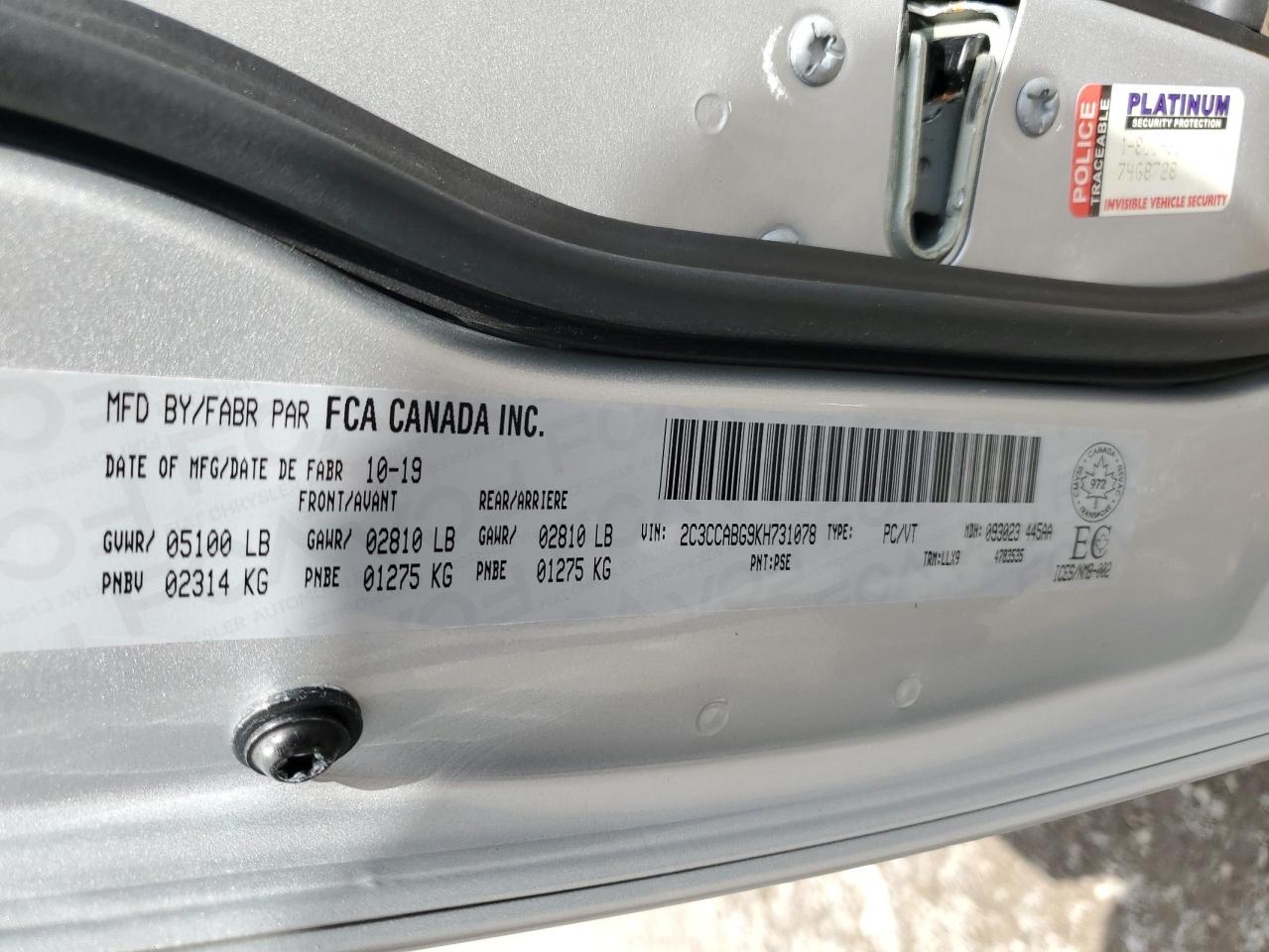 2019 Chrysler 300 S VIN: 2C3CCABG9KH731078 Lot: 63513564