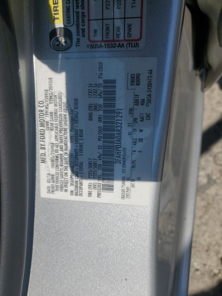 2010 Ford Fusion Sel VIN: 3FAHP0JA0AR321291 Lot: 62988324