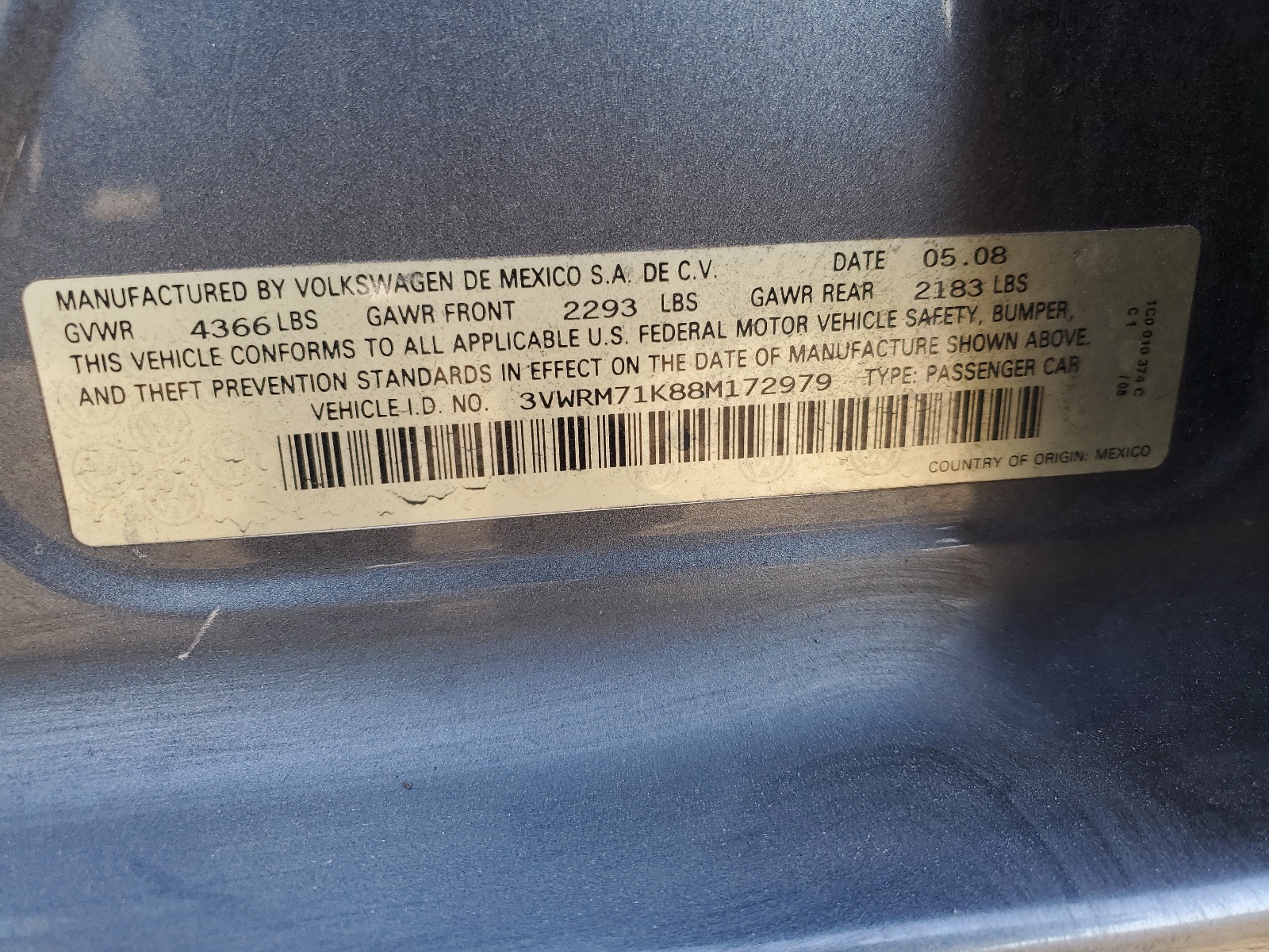 3VWRM71K88M172979 2008 Volkswagen Jetta Se