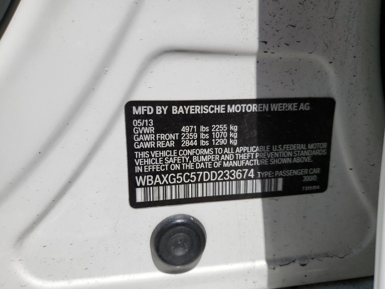 2013 BMW 528 I VIN: WBAXG5C57DD233674 Lot: 63453544