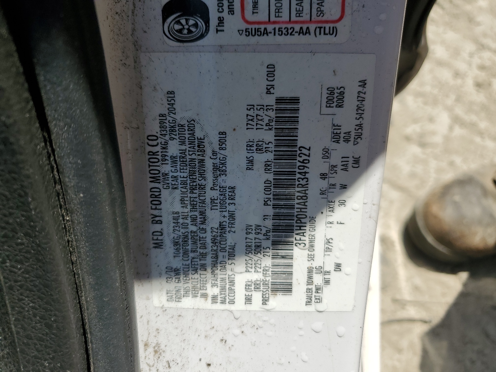 3FAHP0HA8AR349622 2010 Ford Fusion Se