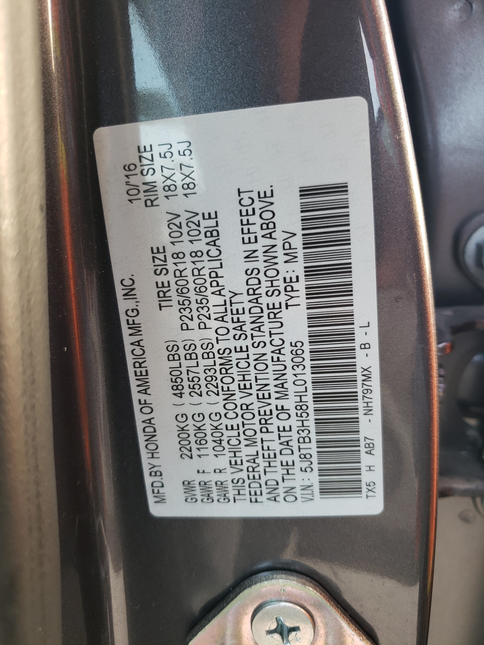 5J8TB3H58HL013065 2017 Acura Rdx Technology