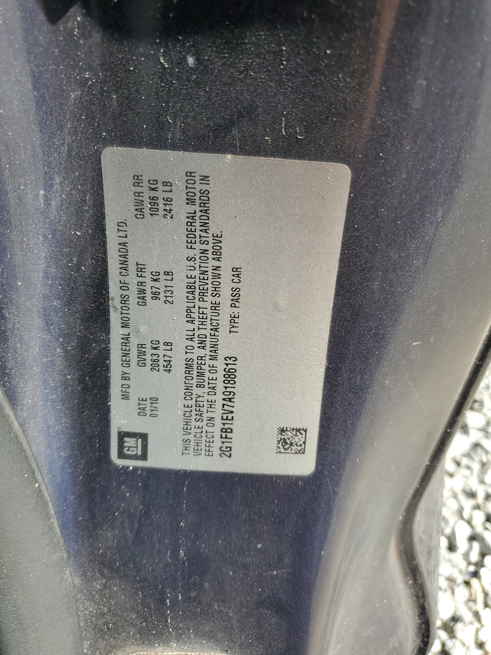 2G1FB1EV7A9188613 2010 Chevrolet Camaro Lt