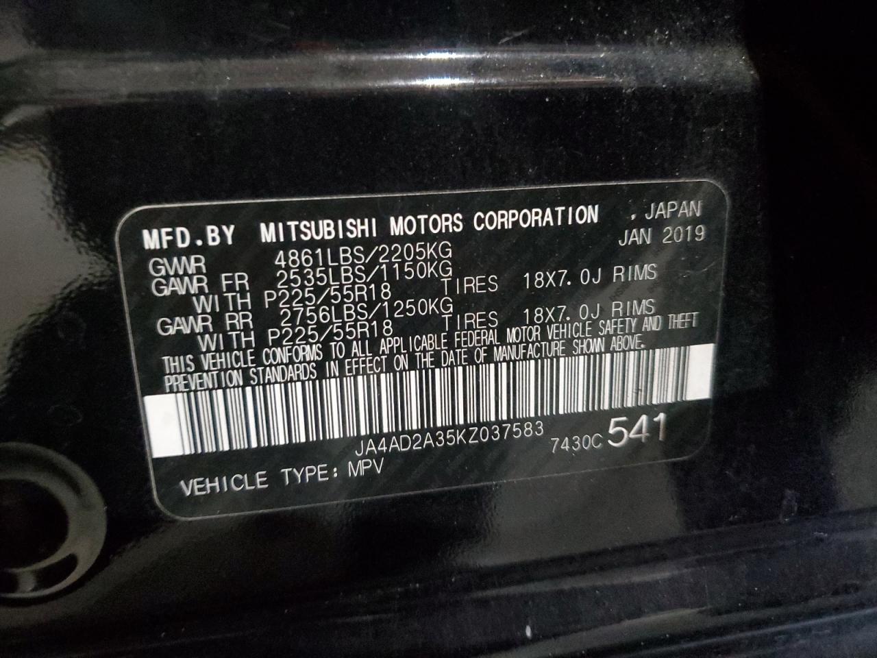 2019 Mitsubishi Outlander Es VIN: JA4AD2A35KZ037583 Lot: 65514814