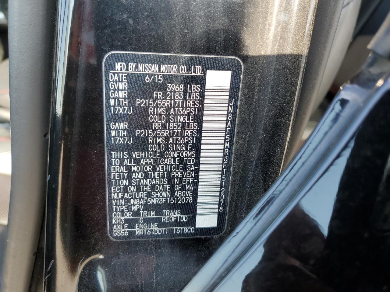 2015 Nissan Juke S VIN: JN8AF5MR3FT512078 Lot: 63902214