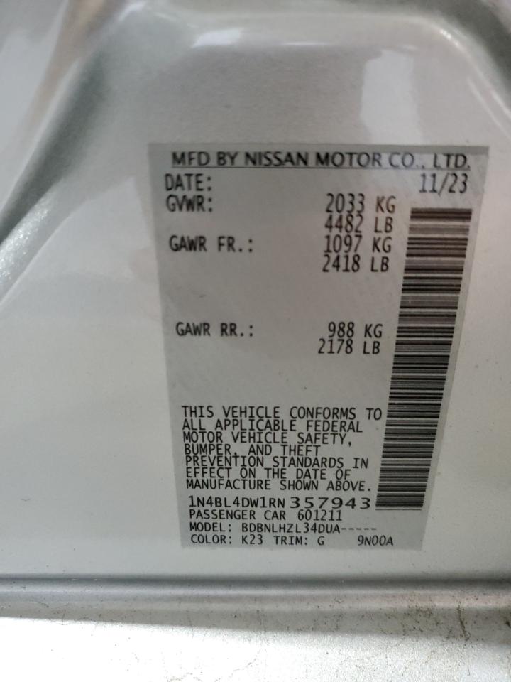 2024 Nissan Altima Sv VIN: 1N4BL4DW1RN357943 Lot: 64078014