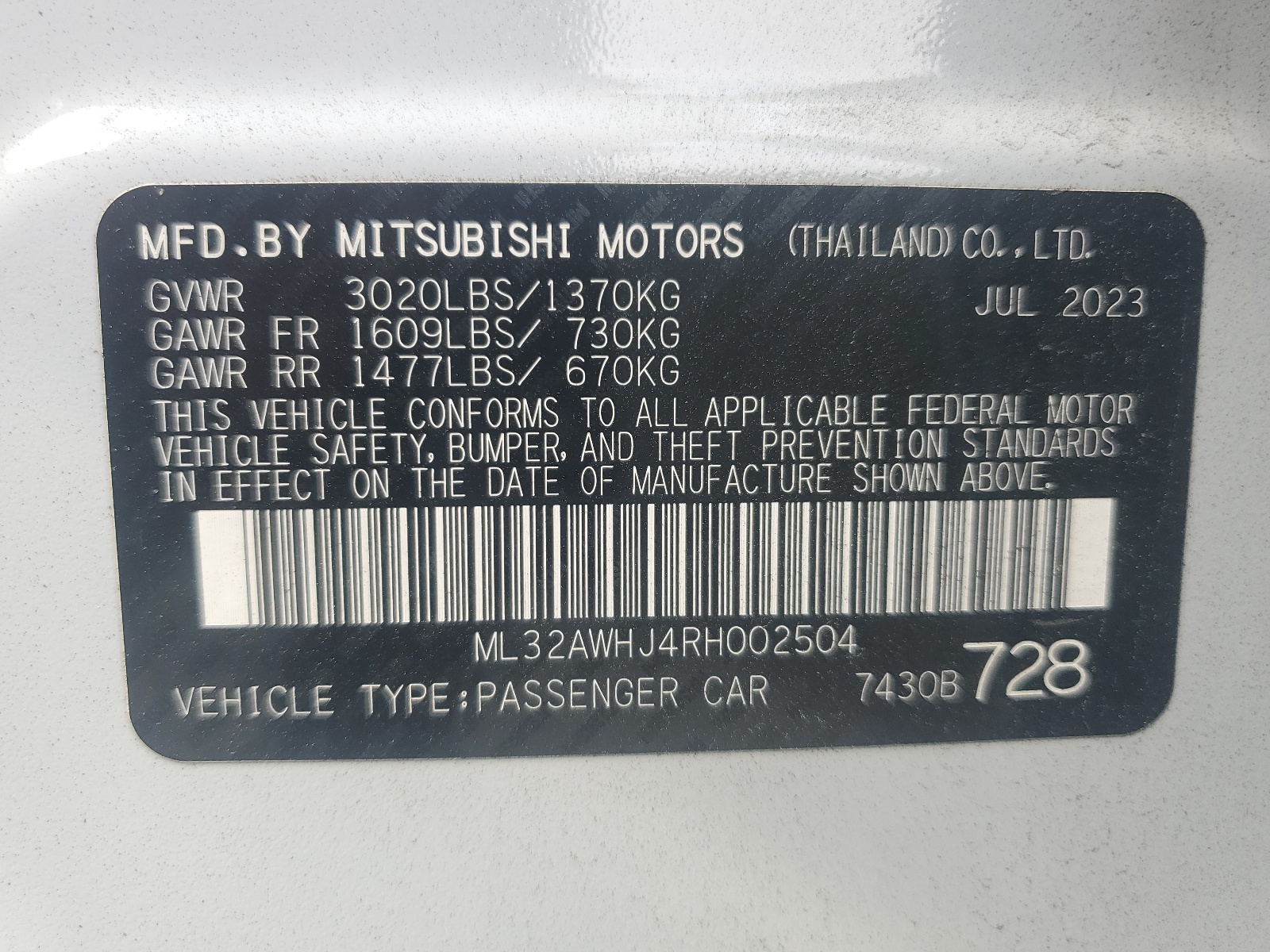 ML32AWHJ4RH002504 2024 Mitsubishi Mirage Se