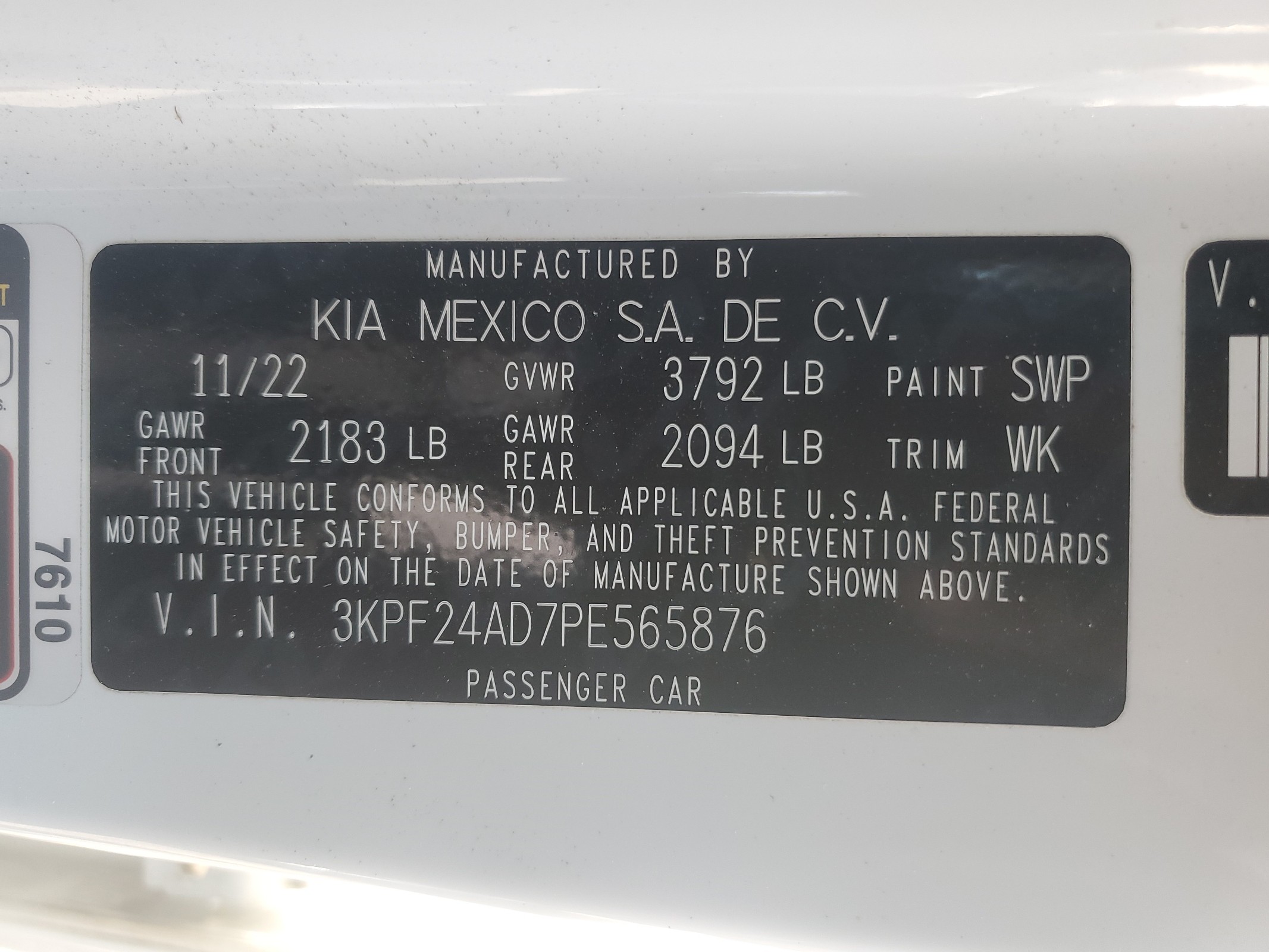 3KPF24AD7PE565876 2023 Kia Forte Lx