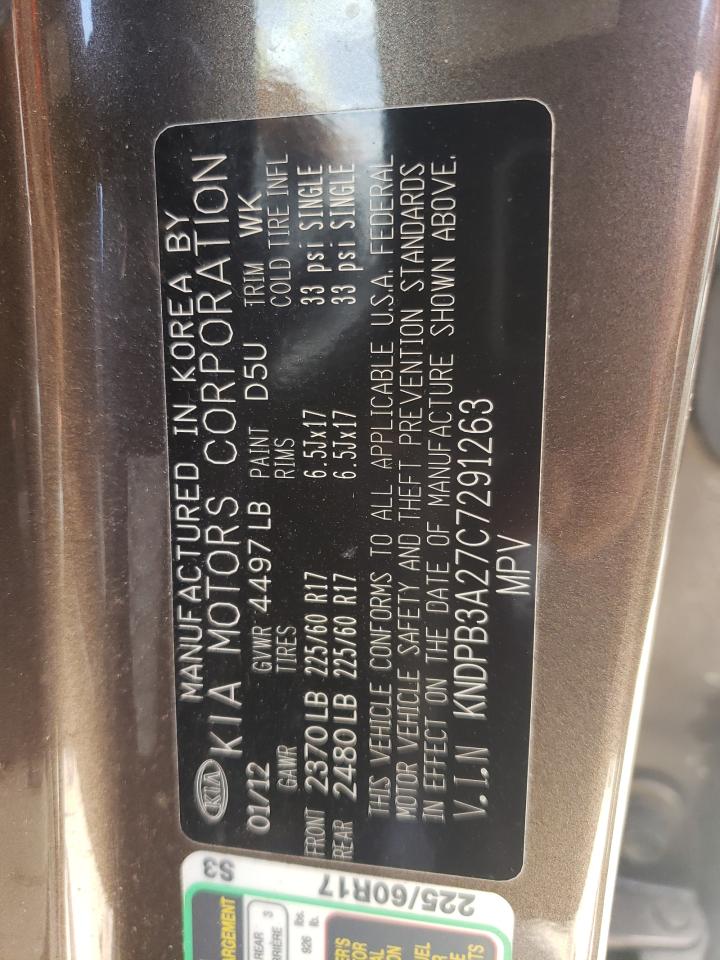 2012 Kia Sportage Base VIN: KNDPB3A27C7291263 Lot: 60645494