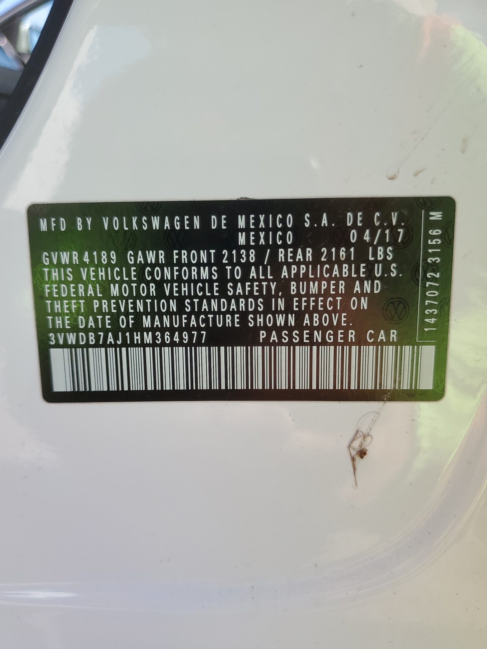 3VWDB7AJ1HM364977 2017 Volkswagen Jetta Se