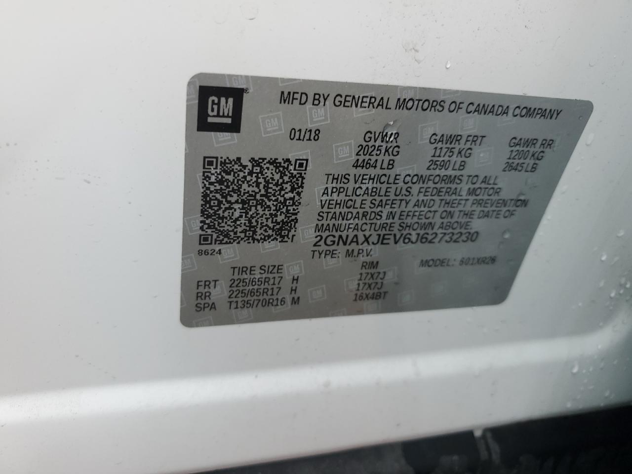 2018 Chevrolet Equinox Lt VIN: 2GNAXJEV6J6273230 Lot: 62624274