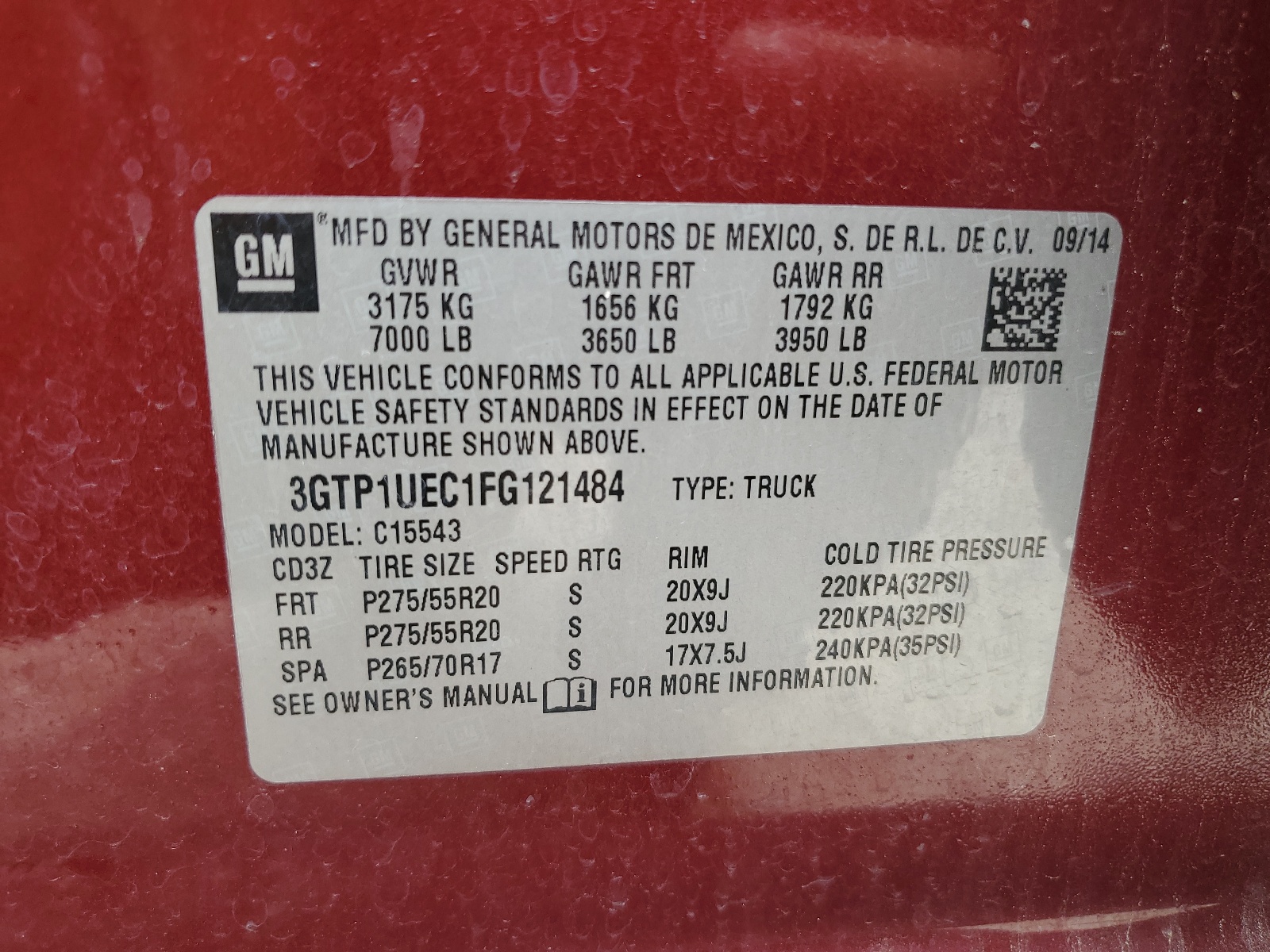 3GTP1UEC1FG121484 2015 GMC Sierra C1500 Sle