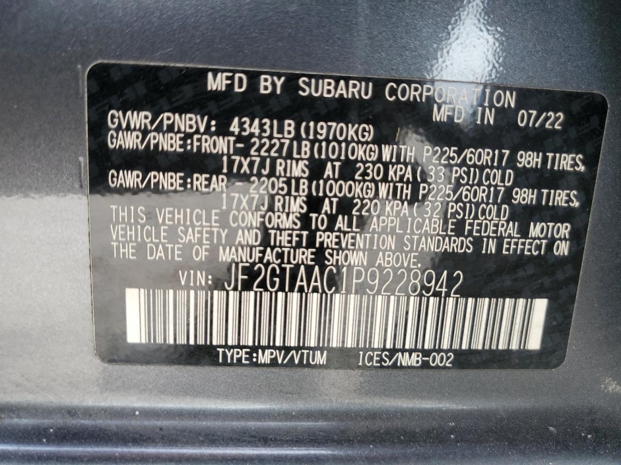 2023 Subaru Crosstrek VIN: JF2GTAAC1P9228942 Lot: 69453254