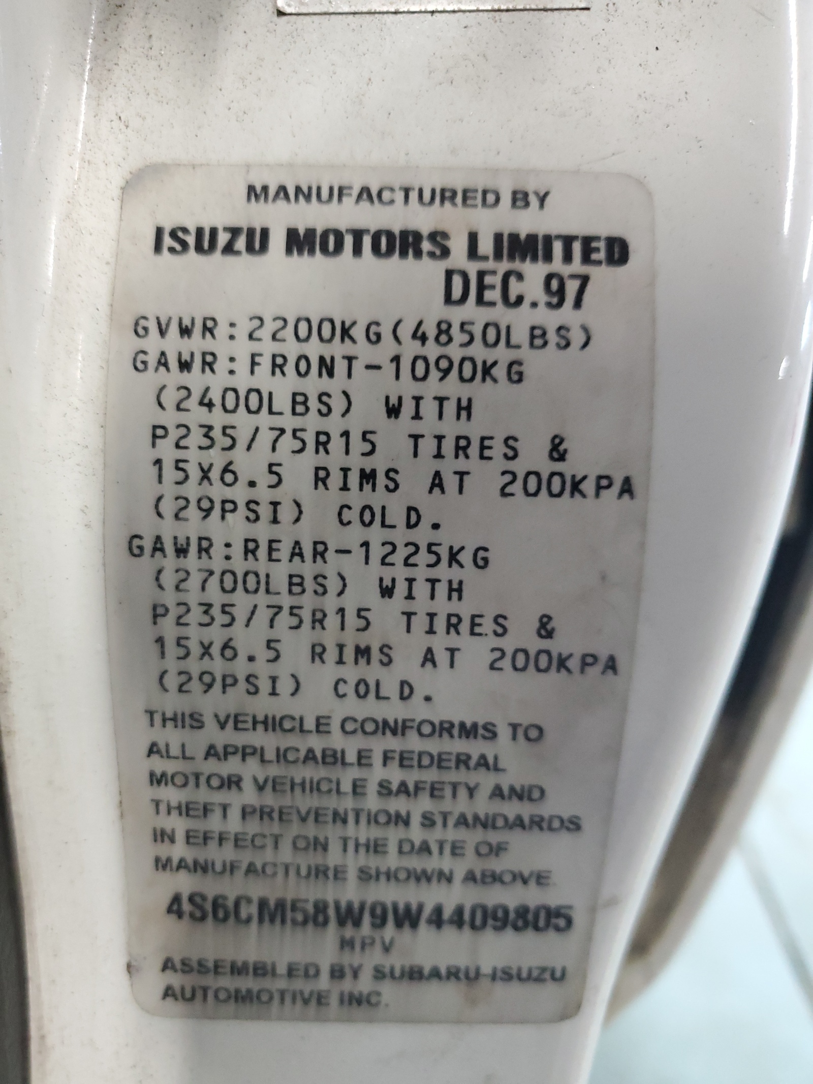 4S6CM58W9W4409805 1998 Honda Passport Ex