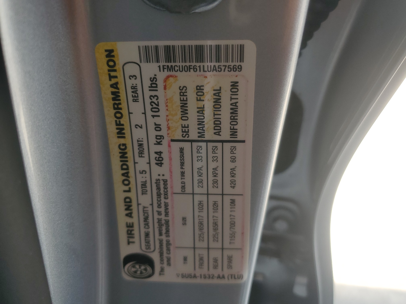 1FMCU0F61LUA57569 2020 Ford Escape S