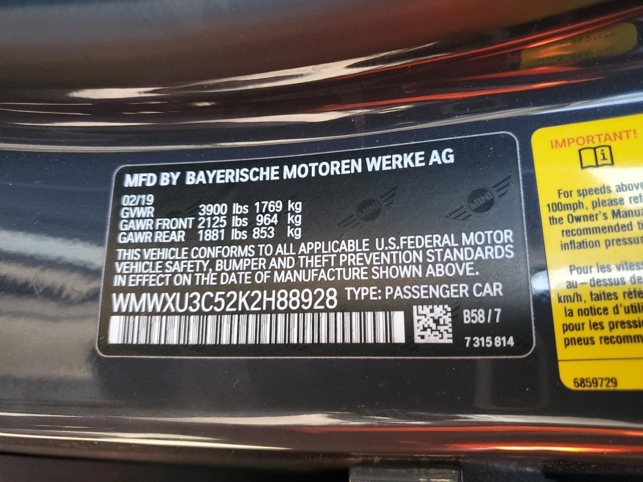 2019 Mini Cooper S VIN: WMWXU3C52K2H88928 Lot: 61888144