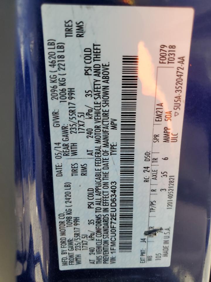 2014 Ford Escape S VIN: 1FMCU0F72EUD63403 Lot: 65167994