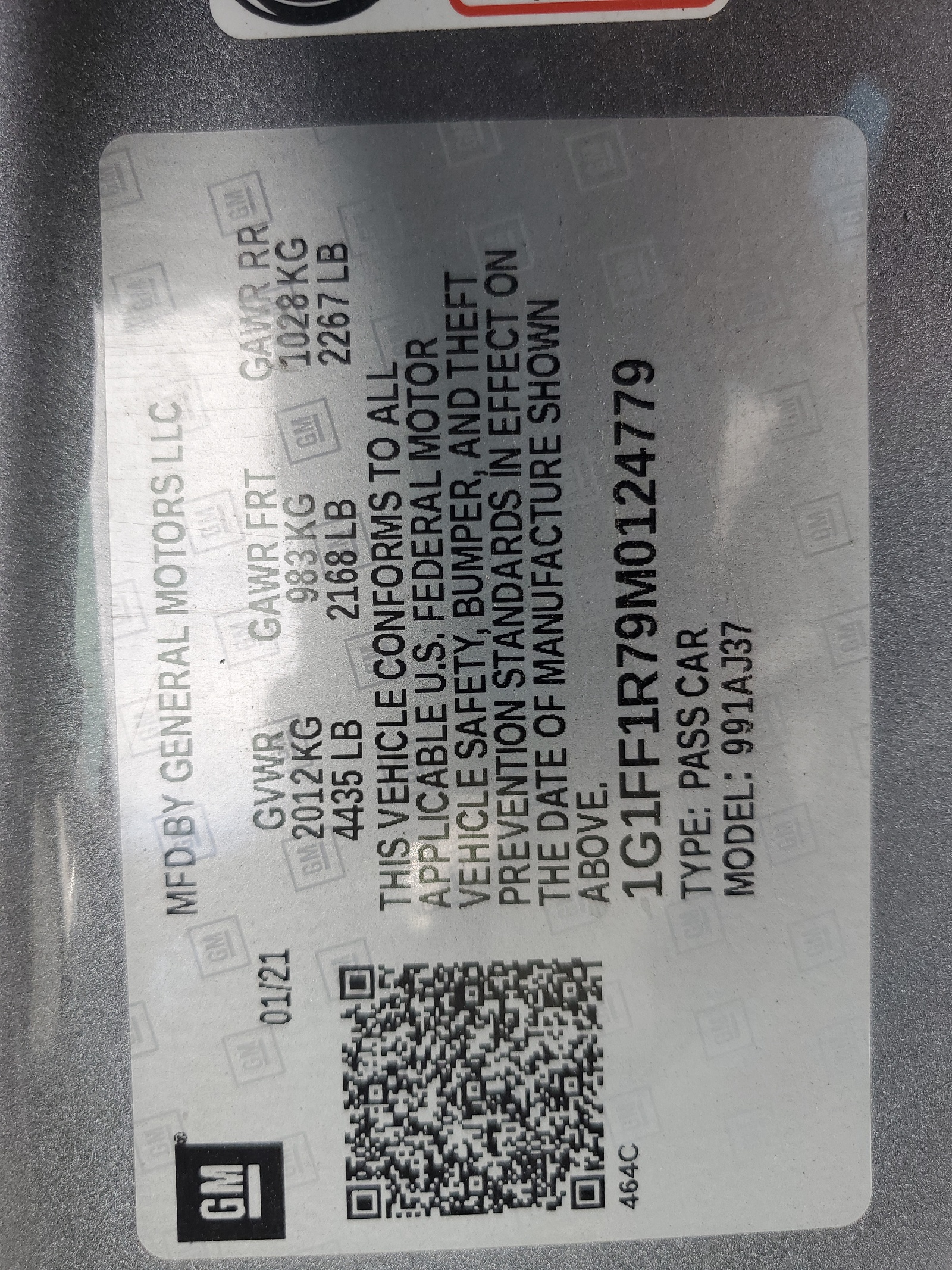 1G1FF1R79M0124779 2021 Chevrolet Camaro Lz