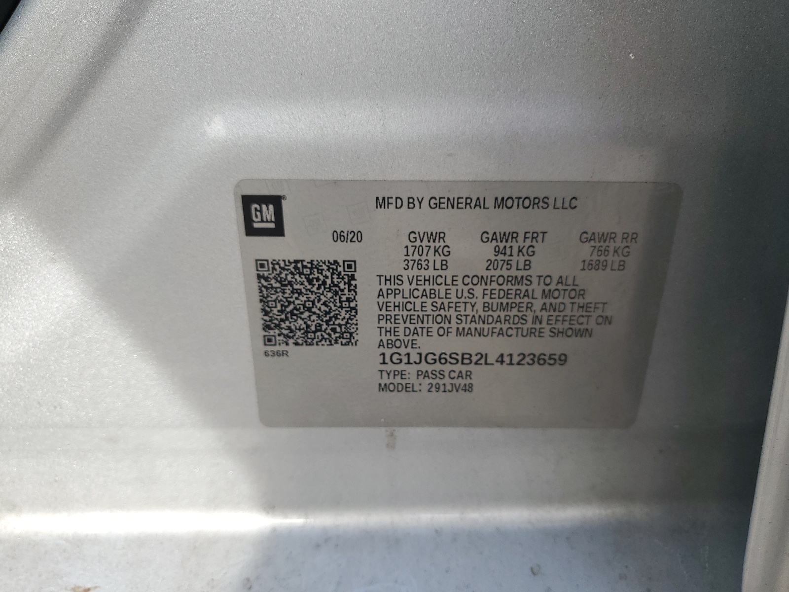 1G1JG6SB2L4123659 2020 Chevrolet Sonic