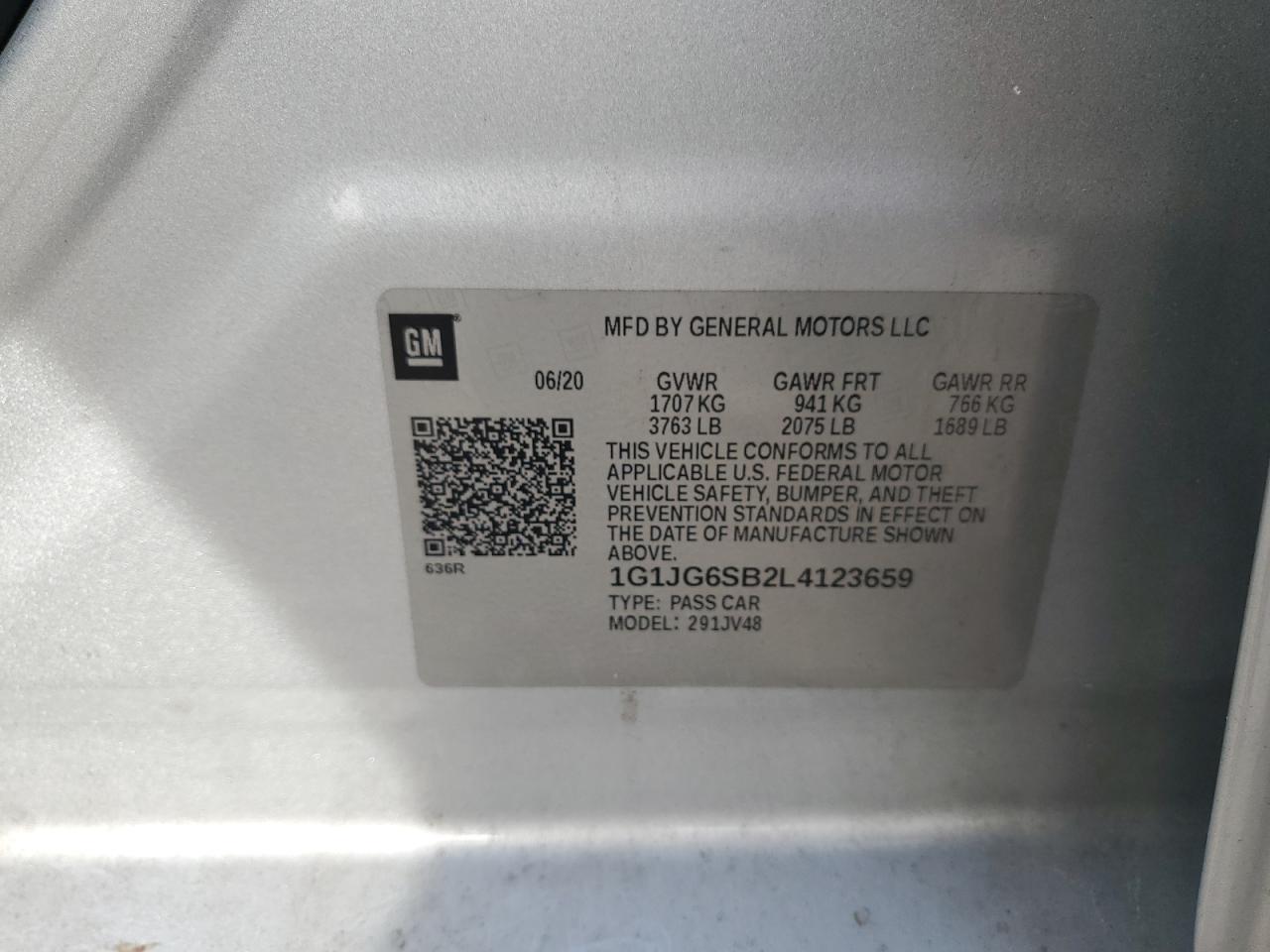 2020 Chevrolet Sonic VIN: 1G1JG6SB2L4123659 Lot: 64951904