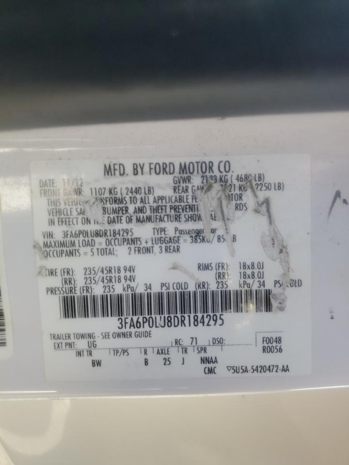 2013 Ford Fusion Se Hybrid VIN: 3FA6P0LU8DR184295 Lot: 63649254