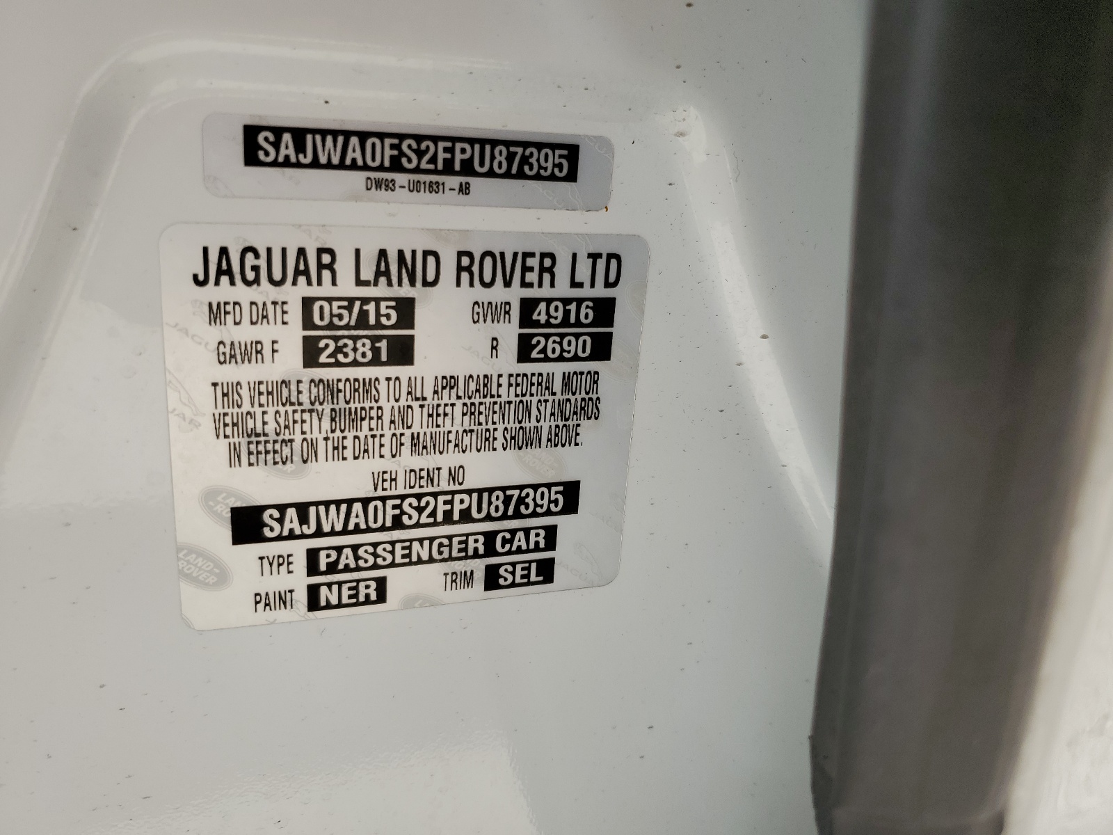 SAJWA0FS2FPU87395 2015 Jaguar Xf 2.0T Premium