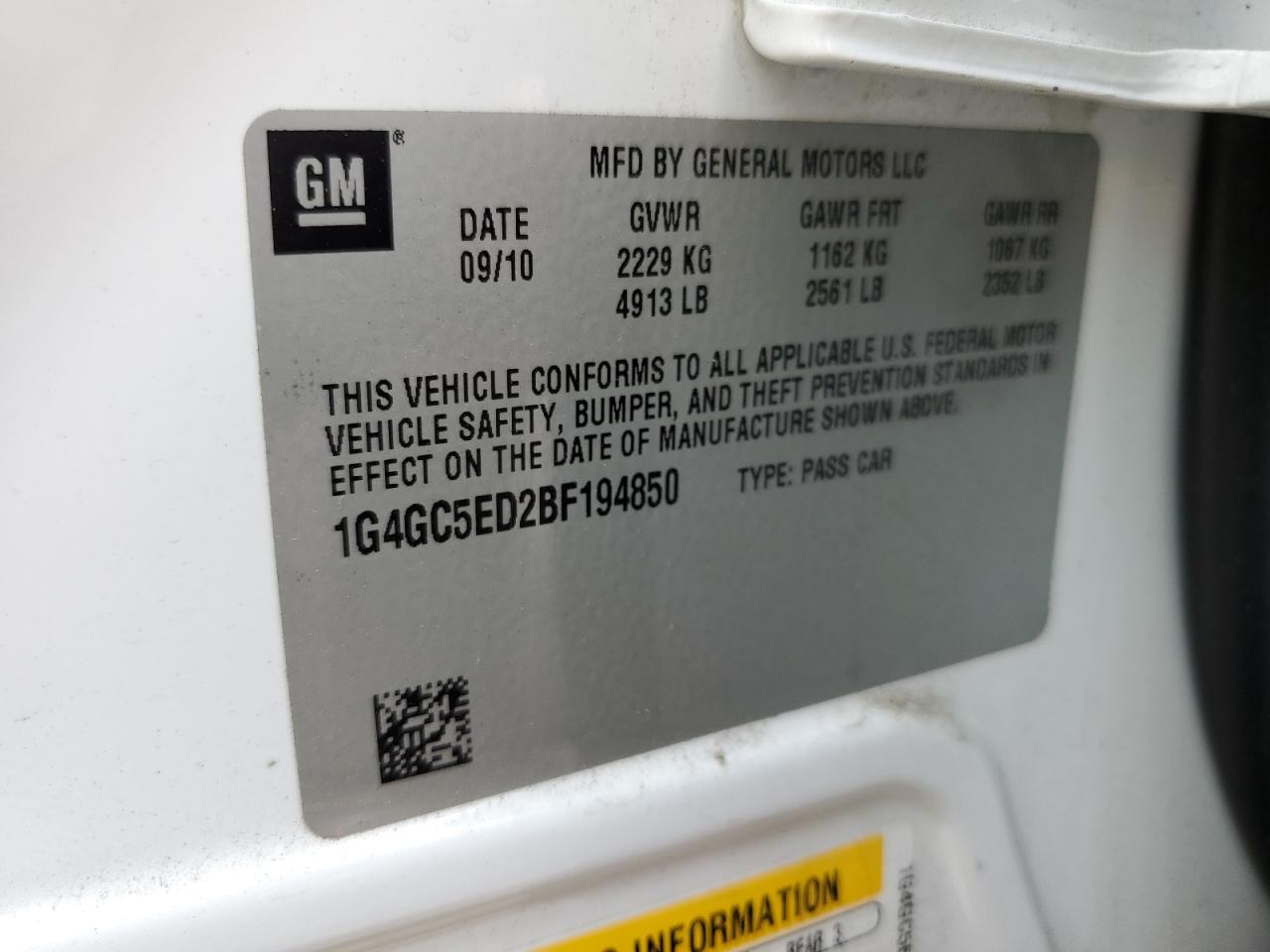 2011 Buick Lacrosse Cxl VIN: 1G4GC5ED2BF194850 Lot: 61487684