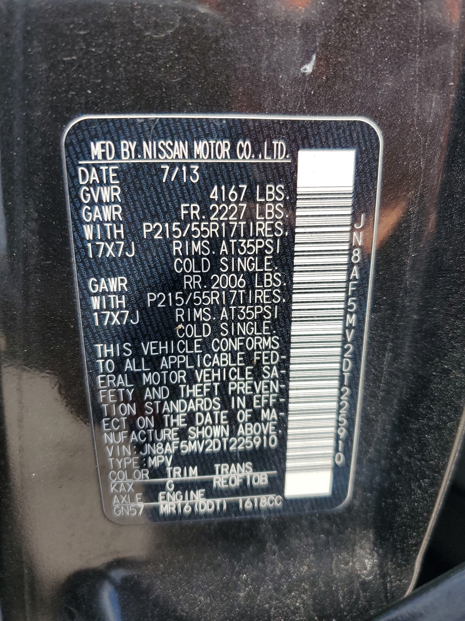 JN8AF5MV2DT225910 2013 Nissan Juke S