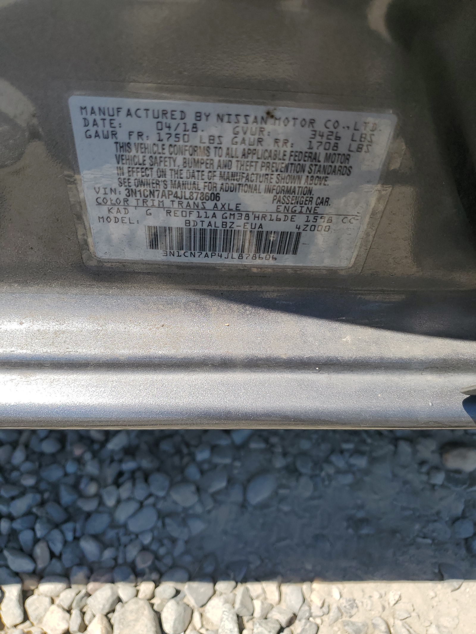 3N1CN7AP4JL878606 2018 Nissan Versa S