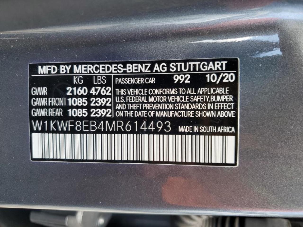 2021 Mercedes-Benz C 300 4Mat VIN: W1KWF8EB4MR614493 Lot: 74909444