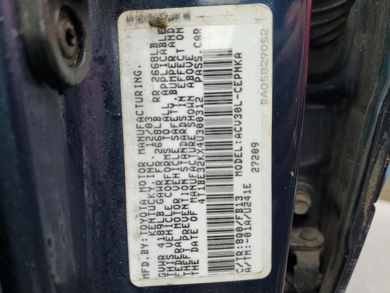 2004 Toyota Camry Le VIN: 4T1BE32KX4U300312 Lot: 65135714