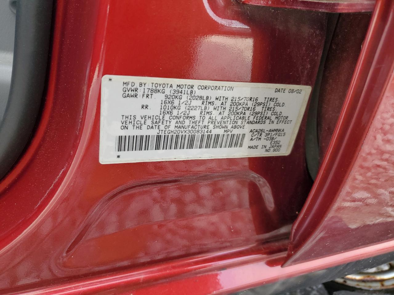 2003 Toyota Rav4 VIN: JTEGH20VX30083144 Lot: 64216944