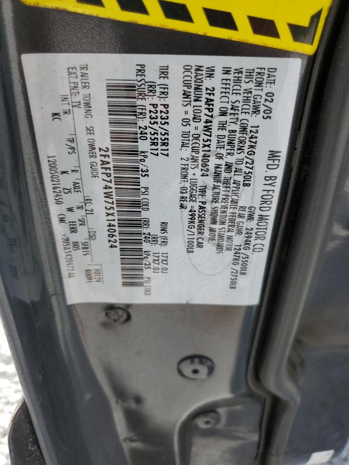 2005 Ford Crown Victoria Lx VIN: 2FAFP74W75X140624 Lot: 61720674