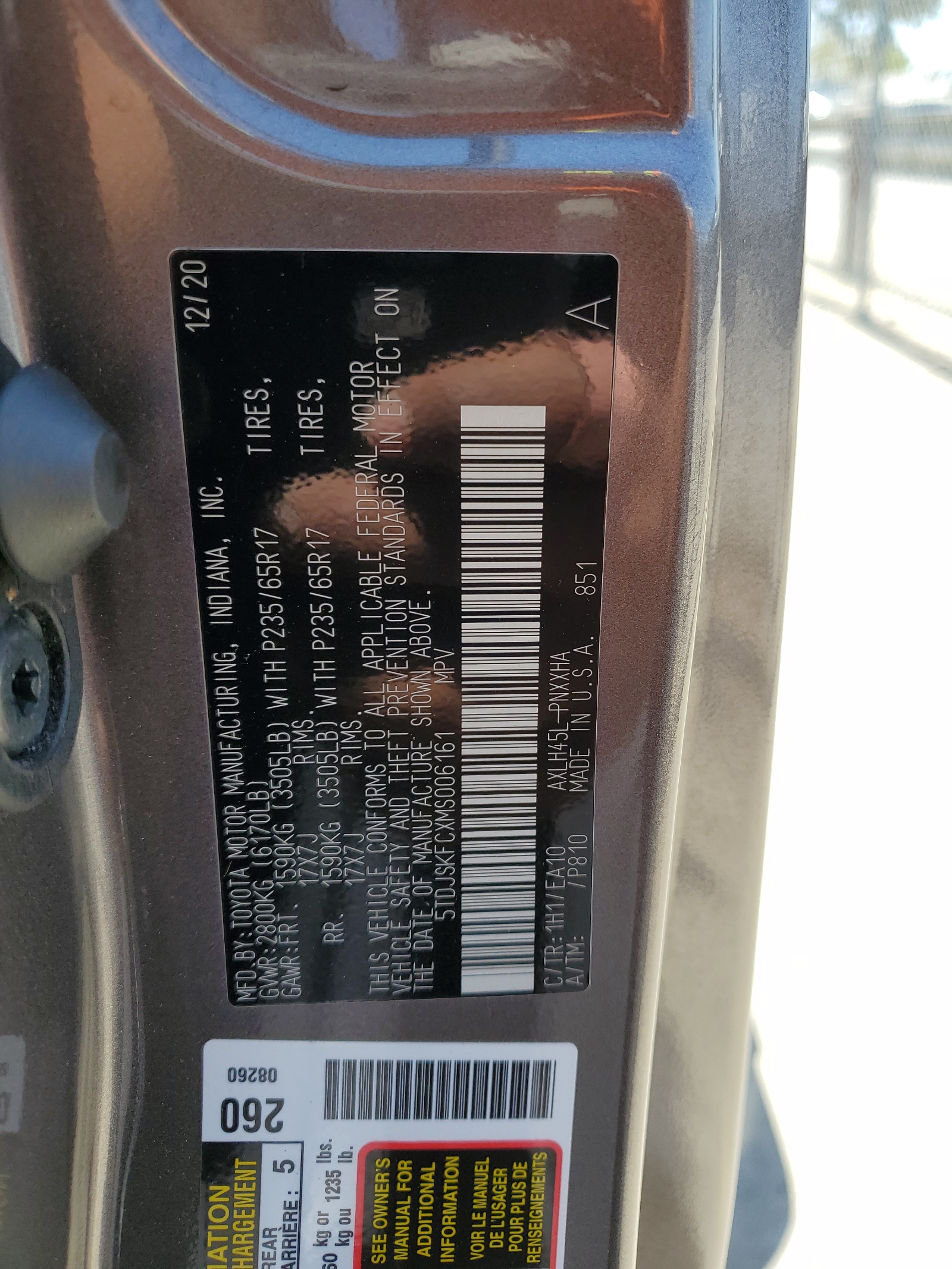 5TDJSKFCXMS006161 2021 Toyota Sienna Xle