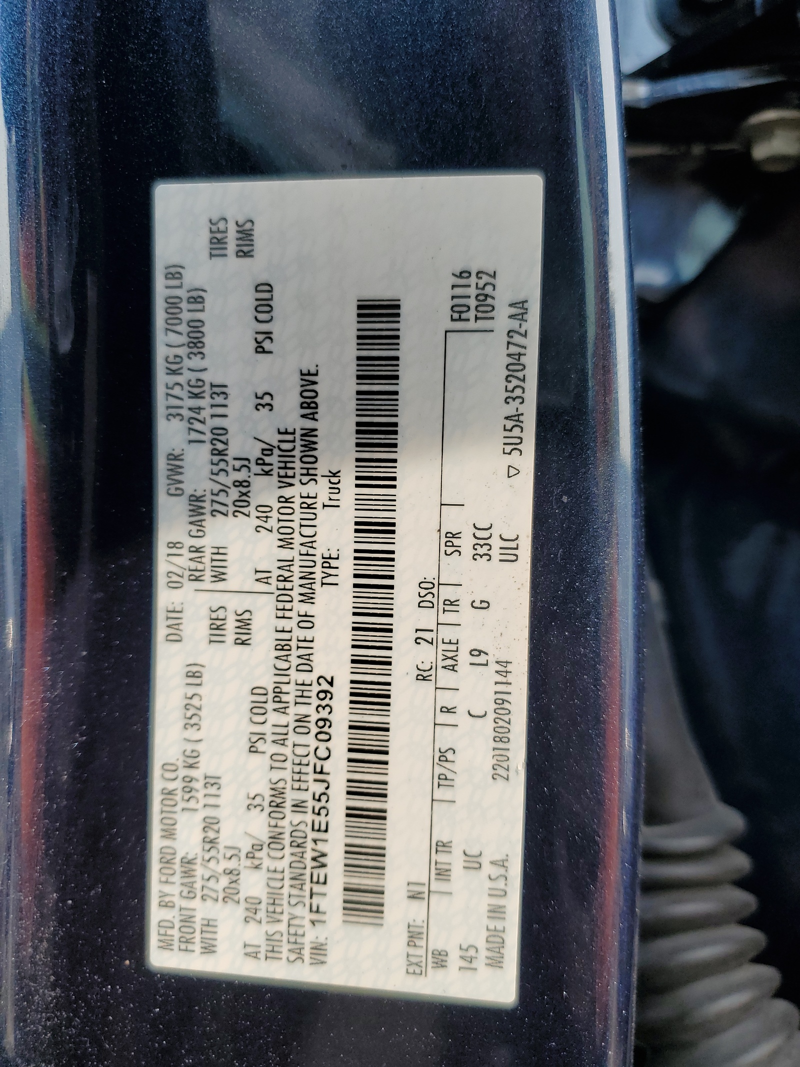 1FTEW1E55JFC09392 2018 Ford F150 Supercrew