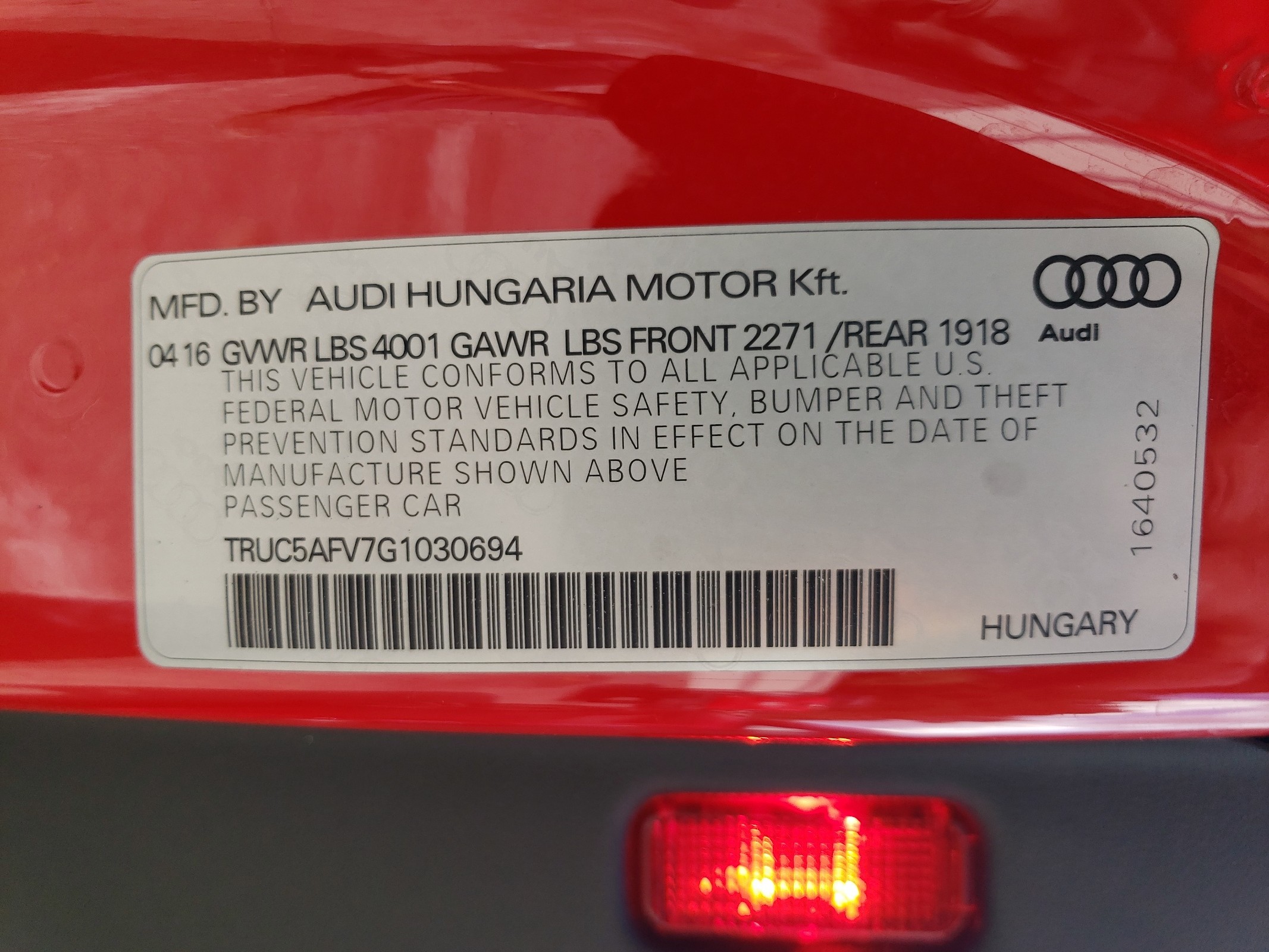 TRUC5AFV7G1030694 2016 Audi Tt