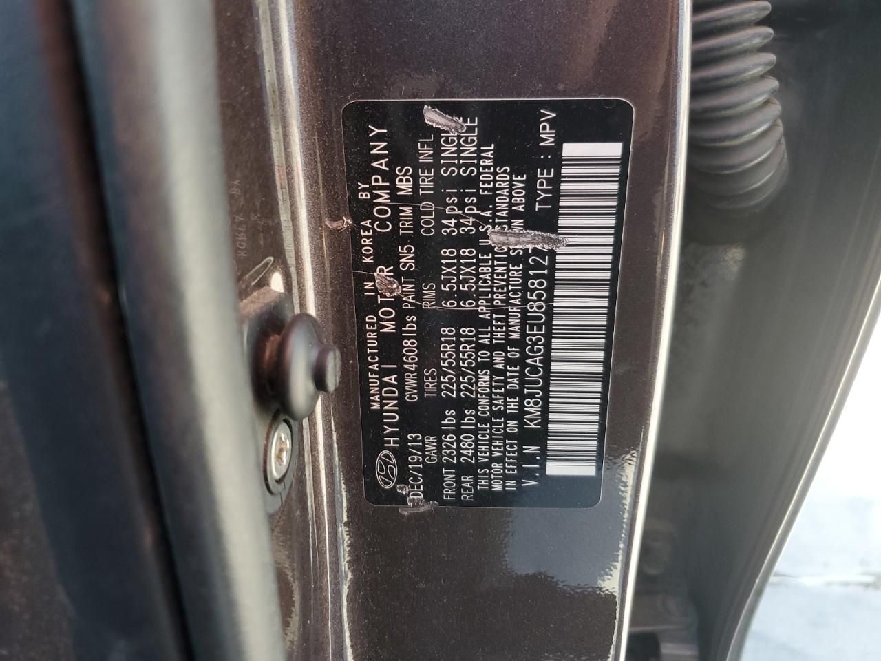 2014 Hyundai Tucson Gls VIN: KM8JUCAG3EU858127 Lot: 61730174