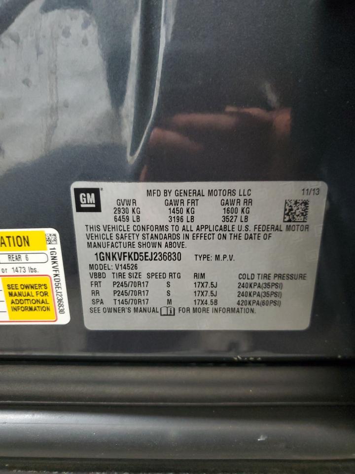 2014 Chevrolet Traverse Ls VIN: 1GNKVFKD5EJ236830 Lot: 62893554